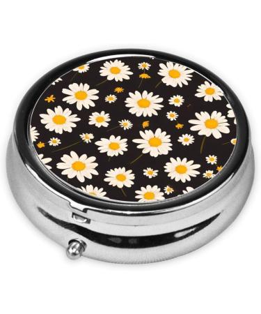 Small White Flowers Portable Metal Pill Box | Round Mini 3-Compartment | Ideal Travel Essential for Small Pills - Buy Online on GoSupps.com