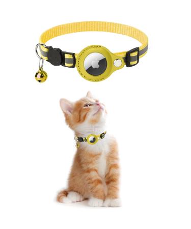 Kolacen Reflecting Airtag Catushage Airtag with Airtag Shell and Bell adjustable Airtag Cat neck band with a stoppable safety buckle for puppies cats kitten (yellow)