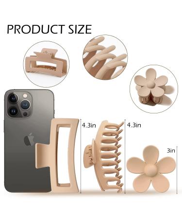 12 Pack Large Hair Claw Clips - Strong Hold Rectangle Flower Claw Clips for Women - Matte Finish Banana Clips - 3 Styles, Neutral Colors (Black, Coffee, Khaki, Beige) - Buy Online on GoSupps.com