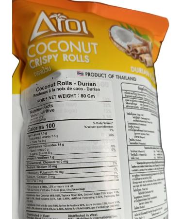 Aroi Coconut Crispy Rolls Durian Flavor 80g - Buy Online on GoSupps.com
