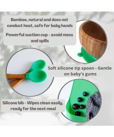 Love Earth Bamboo Baby Weaning Set - 5 Piece Eco-Friendly Set for Babies 3 Months to 6 Years - Includes Suction Plate, Bowl, Spoons, and Silicone Bib (Yellow) - Buy Online on GoSupps.com