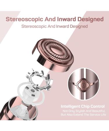 USB Rechargeable Facial Hair Remover for Women | Painless Lady Shaver with LED Light | Waterproof Hair Removal Device by guRelax - Rose Gold (2 Replacement Heads) + Flannel Bag - Buy Online on GoSupps.com