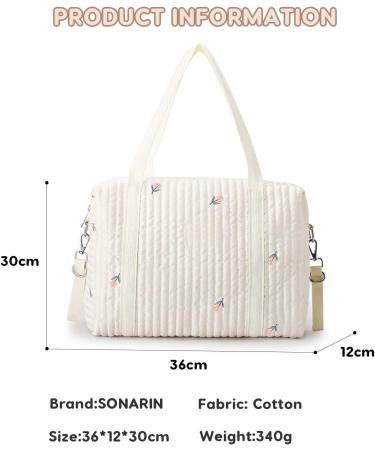 SONARIN Embroidery Baby Nappy Changing Tote Bag - Stylish Large Capacity Cotton Diaper Bag with Stroller Straps (Tulip) - Buy Online on GoSupps.com