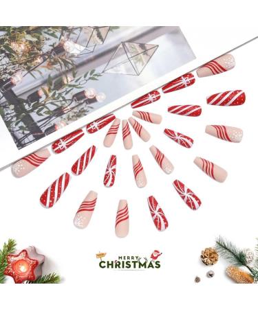 Vatocu Christmas Snowflake Glitter Press on Nails - 24pcs Long Ballerina Fake Nails for Women and Girls - Buy Online on GoSupps.com