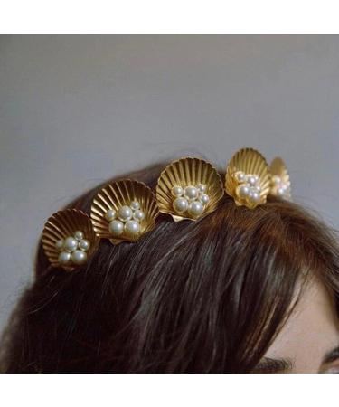 Metal Seashell Headband Faux Pearl Wedding Hairband Elegant Bridal Headwear Gold Mermaid Headpiece Beach Wedding Hair Accessories - Buy Online on GoSupps.com