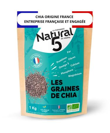 ORGANIC CHIA SEEDS CULTIVATED IN FRANCE - Rich in Protein Omega3 Fiber Ideal Slimming Transit High Quality Chia Seeds Smoothies and Salads Chia Seeds (1 kg)