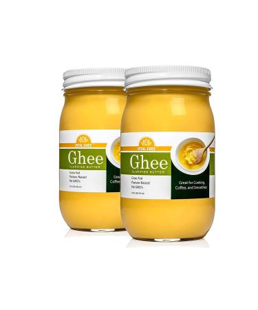 Grass Fed Organic Ghee Clarified Butter From Grass-fed Cows Paleo Ayurvedic Gluten-Free NON-GMO - Made in USA (Glass Jar) Regular 16 Ounce (Pack of 2)