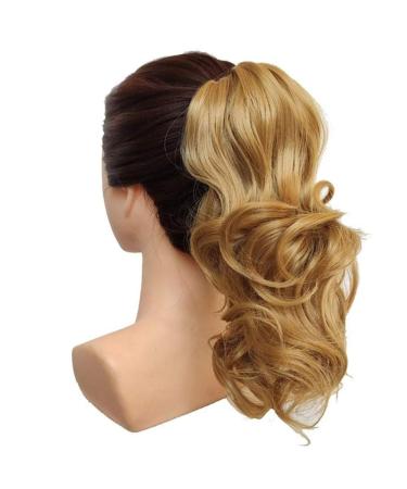 Short Wavy Ponytail Extensions Synthetic Claw Ponytail 40cm 90g Brown Black Ladies Wig 16inches 27B