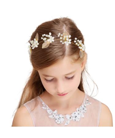 Iyou wedding pearl headpiece gold leaves hair tanks flower girl princess birthday headband hair accessories for brides and bridesmaids - Buy Online on GoSupps.com