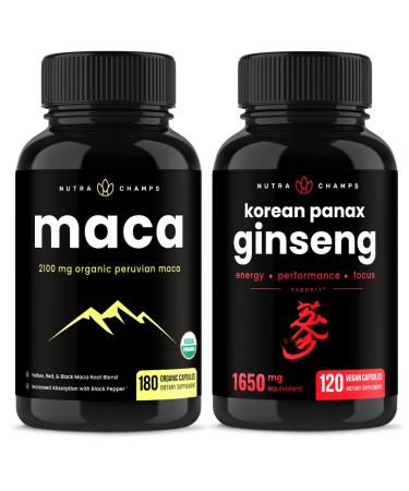 NutraChamps Maca Root Capsules and Korean Ginseng Capsules 2 Pack Bundle
