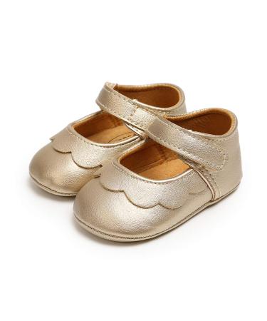 MASOCIO Baby Girl Shoes Mary Jane Infant Anti Slip First Walking Shoes 12-18 Months Gold