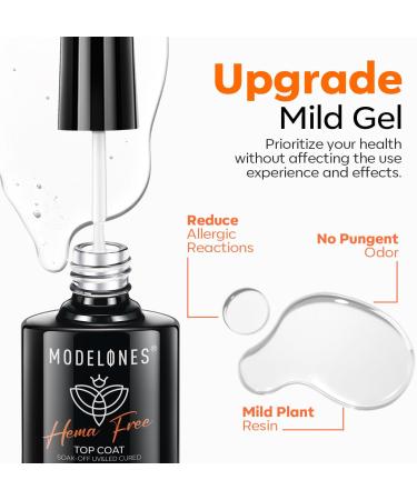 Modelones Hema-Free Gel Top Coat No Wipe Top Coat Gel Nail Polish Glossy Shine Long Lasting for Gel Polish Nails Protect Soak Off Home Salon Manicure U V/LED Needed - Buy Online on GoSupps.com