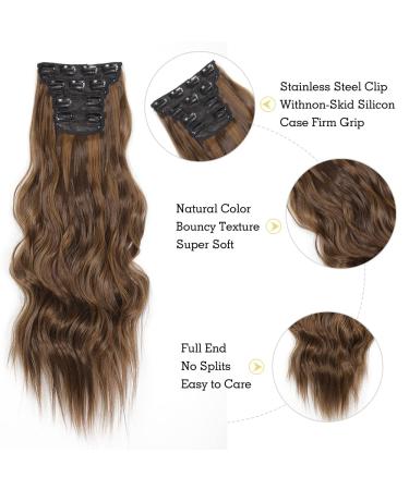 YDDM 24 Inch Wavy Clip-in Hair Extensions - 4pcs Synthetic Hair - Realistic Look & Affordable - Perfect for Women - Buy Online on GoSupps.com