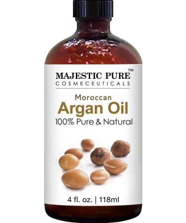 MAJESTIC PURE Moroccan Argan Oil - 100% Pure & Natural for Hair, Face, Nails, Beard & Cuticles - 4 Fl Oz - Men and Women - Buy Online on GoSupps.com