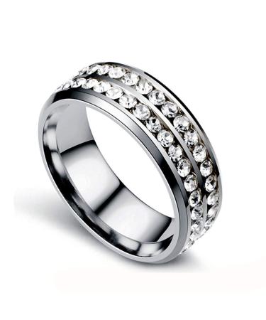 WaNana Fashion Titanium Steel Double-Row Drill Ring Micro Magnetic Weight Loss Ring Fat Burning Slimming Finger Ring Slim Tools Slimming Product Silver 8