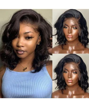 Brennas Hair Glueless Wigs Short Wavy Human Hair Wigs Pre Plucked 13x4 Loose Body Wave HD Lace Front Wigs Human Hair for Black Women Side Part Brazilian Hair Bob Wig Natural Color 150% Density 12 inch 12 In Body Wave 13x...