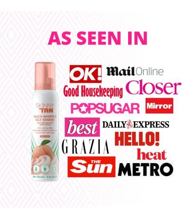 Skinny Tan Peach Whipped Fake Tan - Streak Free Gradual Fake Tan Mousse for Natural Glow with Vitamin E Peaches & Cream Aroma Vegan & Cruelty Free Skincare - 150ml - Buy Online on GoSupps.com
