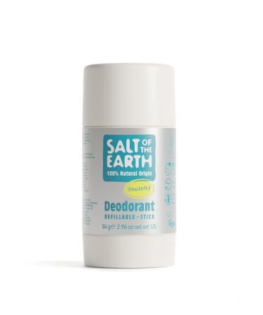 Salt Of the Earth Natural Unscented Deodorant Stick - Aluminium Free, Vegan, Long Lasting Protection, Refillable, Leaping Bunny Approved - Made in the UK - 84g
