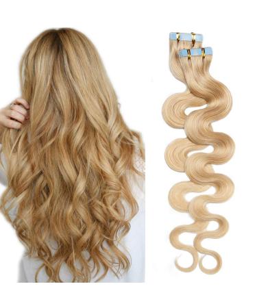 SEGO real hair extensions tape adhesive tape hair extension Invisible Seamless Skin Weft human hair extension 50gr/20PCs Mittelblond#24 22 "(56cm) -20 PCS corrugated