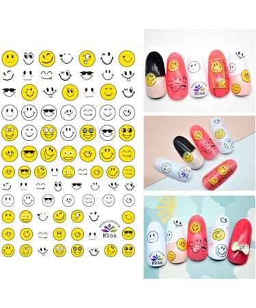 6 Sheets Yellow Smile Face Nail Art Stickers - Self Adhesive Manicure Decoration for Kids - Cute & Happy Design - Buy Online on GoSupps.com