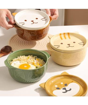 Xeodaun Cartoon Japanese Ceramic Dog Noodle Bowls with Lids Cute Animal Soup Salad Fruit Bowl Kitchen Tableware A - Buy Online on GoSupps.com