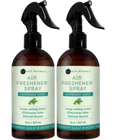 Air Freshener Spray Peppermint Scent - Kate Naturals (2 Pack) Minty Fresh Aroma & Odor Eliminator for Pillows, Linen & Room Spray with Essential Oils. Fabric Refresher Spray for Bedding