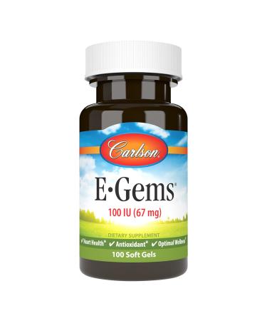 Carlson - E-Gems 100 IU (67 mg) Natural-Source Vitamin E Heart Health & Optimal Wellness Antioxidant 100 Soft Gels 100 Count (Pack of 1)