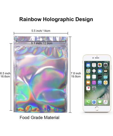 100pcs 5.5x7.8 Resealable Holographic Mylar Bags - Foil Zip Lock Sample Pouch for Candy, Jewelry, Lip Gloss - Gift Baggies for Packaging - Buy Online on GoSupps.com