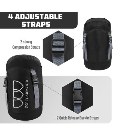 Gold Armour Nylon Compression Stuff Sack - Lightweight 8L/15L/20L/35L Sleeping Bag Compression Sack for Travel Camping - Black Large - Buy Online on GoSupps.com
