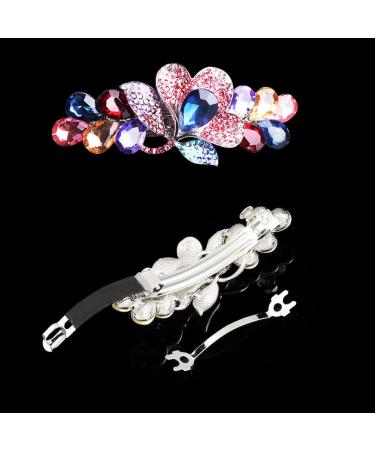 Elegant Crystal Rhinestone French Flower Hair Clips for Women - 5 PCS Set in 2 Sizes (Multicolor) | Stylish Hair Accessories for Women Girls - Buy Online on GoSupps.com