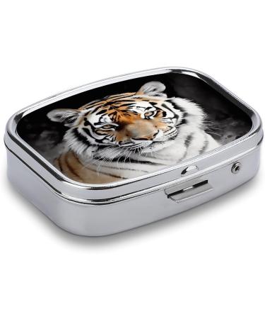 Tiger Print Pill Box | 2 Compartment Decorative Metal Organizer for Pocket & Purse | Portable Medicine Case - Buy Online on GoSupps.com