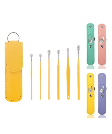 Ear Cleaner Satinless Steel Earwax Cleaner Tool Set with Pu Leather Case 2024 New Upgraded Ear Curette Earwax Removal Candles Portable 6 Pcs Ear Pick Ear Wax Cleaning Kit (Yellow)
