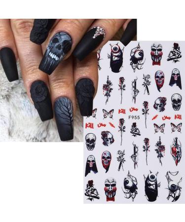 10 Sheets Halloween Nail Stickers - 3D Self-Adhesive Nail Art Supplies | Realistic Eyes Skull Ghost Pumpkin Spider Bat Designs - Buy Online on GoSupps.com