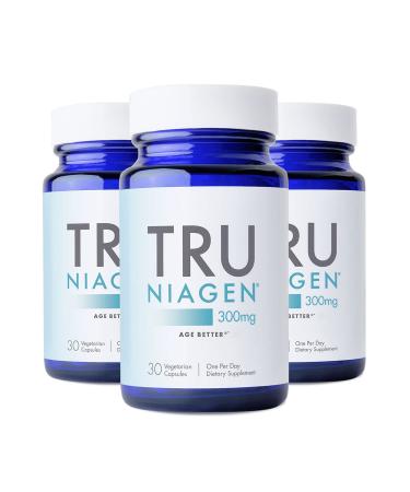 TRU NIAGEN 3X 30ct/300mg Multi Award Winning Patented NAD+ Boosting Supplement - More Efficient Than NMN - Nicotinamide Riboside for Cellular Energy Metabolism & Repair Vitality & Healthy Aging 30/300mg Servings (Pack o...