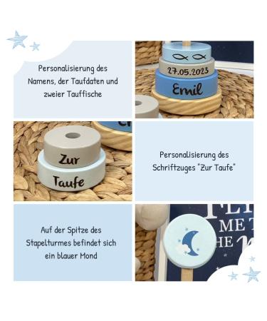 Personalized Kidslino Baptism Gifts - Engraved Blue Moon Stacked Tower for Babies | Custom Name & Baptismal Date - Buy Online on GoSupps.com