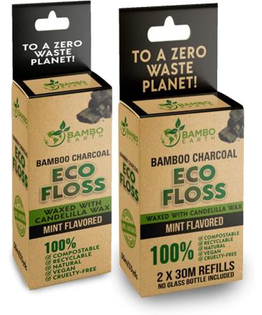 Biodegradable Mint Dental Floss - 2X Refillable Organic & Vegan - Eco-Friendly Bamboo Charcoal Spool | Cruelty-Free & Compostable - Buy Online on GoSupps.com