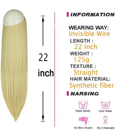 Beach Blonde Halo Hair Extension Headband 22 Inch Straight Synthetic Hair Heat Friendly Fiber - No Clip - Bleach Blonde 22Inch - Buy Online on GoSupps.com