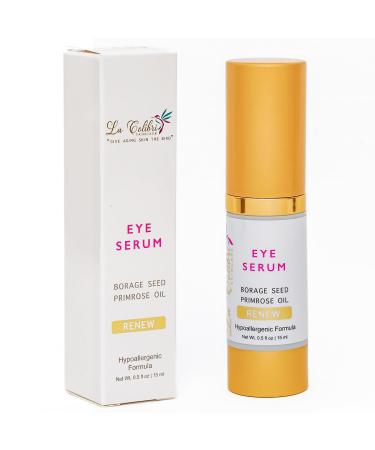 Renew Vegan Under Eye Serum for Dark Circles and Puffiness - Aging Skin Serum for Eye Bags Fine Lines Wrinkles Crows Feet with Borage and Primrose - 0.5 Ounces