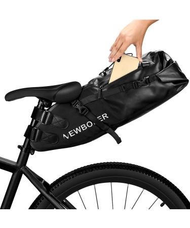 NEWBOLER Bikepacking Bike Bag,13L Waterproof Reflective Large-Capacity Bike Saddle Bag for Bicycles Rear Rack, Bicycle Bag Roll Up Rear Tail Pack, Storage Luggage Pouch Black
