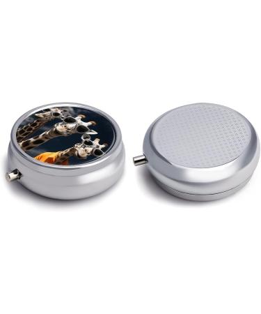 Round Giraffe Pill Box - 3 Compartment Medicine Organizer | Decorative Metal Portable Pocket Case - Buy Online on GoSupps.com