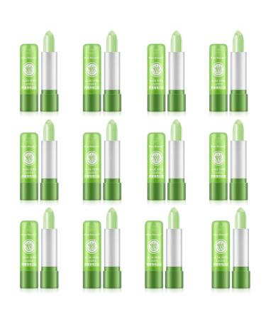 12 pieces lip balm aloe vera jelly lipstick natural green magic temperature color change lipstick long -lasting moisturizing aloe vera lipstick set for girls gift 12PCs