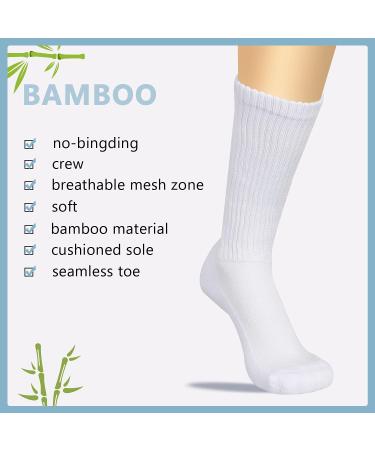 Athlemo Men's Bamboo Diabetic Socks 9-11 White (6 Pairs) | Loose Fit Circulation Crew, Seamless, Breathable & Odor-Free - Buy Online on GoSupps.com
