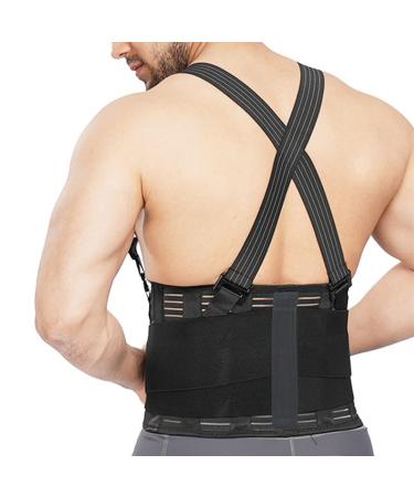CLZYR Adjustable Back Brace Lumbar Support Belt with Suspenders for Lower Back Support and Injury Prevention (Medium  Black) Medium Black