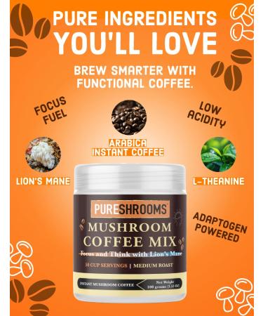 Focus & Think Instant Mushroom Coffee with Ultra Concentrated Lion's Mane Mushroom Extract for Brain Boost - Enhance Focus Clarity and Concentration - Net Wt. 100g/3.53 oz - Buy Online on GoSupps.com