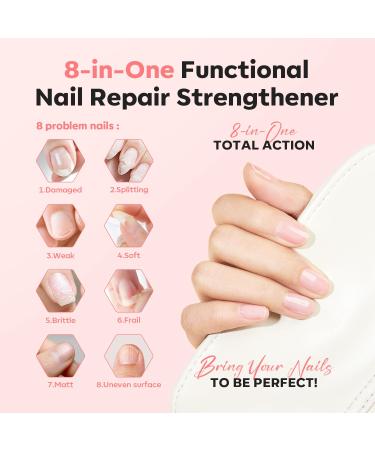 Modelones 8-in-1 Nail Hardener & Strengthener - Extra Strong Nail Care for Brittle Nails Repair Growth & Amplification - 15ml Pink Base Coat - Buy Online on GoSupps.com
