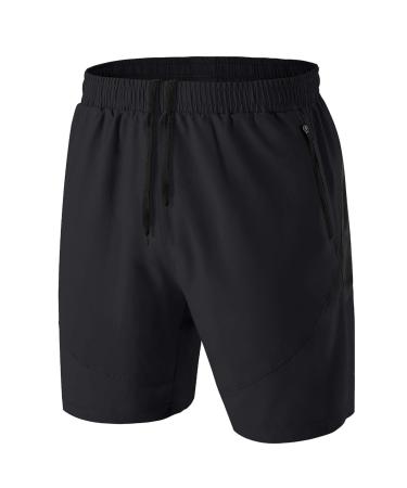 Kyopp Shorts Men with Zipper Pocket Quick Drying Sports Pants Lightweight Breathable Sports Shorts 3XL Black