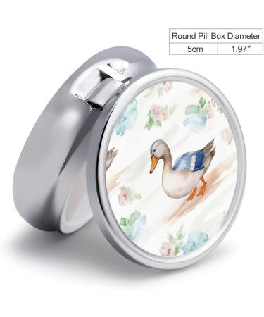 Round Watercolor Duck Print Pill Box | 3 Compartment Portable Pill Organizer | Decorative Metal Medicine Case - Style 7 - Buy Online on GoSupps.com