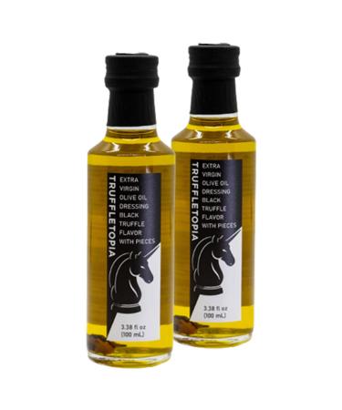 Truffletopia | Black Truffle Extra Virgin Olive Oil Dressing with Real Truffles | Cold Pressed, Flavorful Oil, Finish Dishes, Snacks, Gourmet Marinade, Seasoning | Vegan, Gluten Free, Keto | 3.38oz each (Pack of 2) Black Truffle,Olive 6.76oz (Pack of 2)