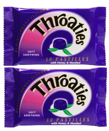 Throaties Blackcurrant Flavour with Honey & Menthol for Soft Soothing 10 Pastilles X 2