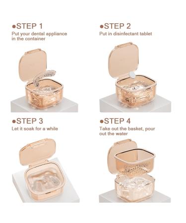 Denture Bath Case with Strainer & Retainer Holder - Apricot | Dental Appliance Storage Box with Chewable Tablets & Braces Removal Tool - Buy Online on GoSupps.com